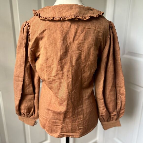 NWT Carolina Benoit It's A Poem Linen Button Down Top Brown Size Small - Picture 4 of 7